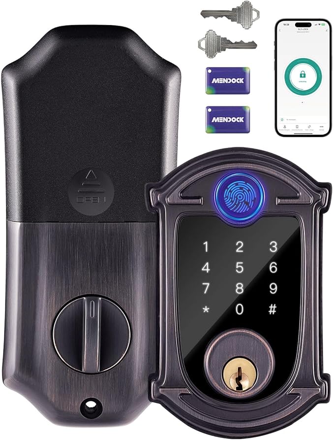 Keyless-Entry Deadbolt Smart Lock Waterproof IP56 Digital Exterior Locks for Front Door,Smartphone Control Fingerprint Door Lock with Keypad and Key Fob,Venetian Bronze - UF02-VB GreenShield