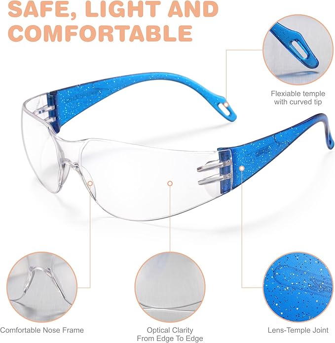 Kids Safety Glasses 24 Pack, Scratch, Impact Resistant Safety Goggles with Clear Lens Assorted Twinkle Color Frame, Eyewear for Lab, Sports,Shooting, Landscaping, Child Youth Size