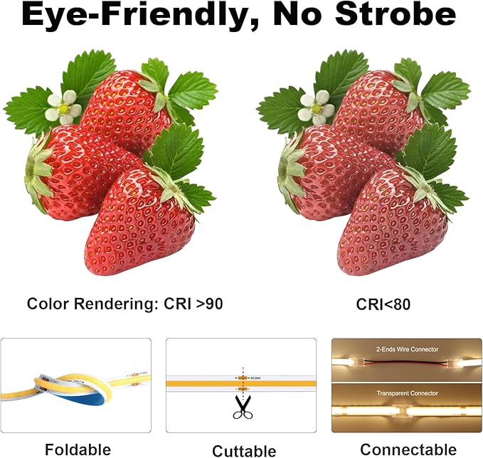 COB LED Strip Lights 5760LEDs, 40FT 3000K Dimmable Warm White Bright LED Lights for Bedroom Counter Under Cabinet Kitchen