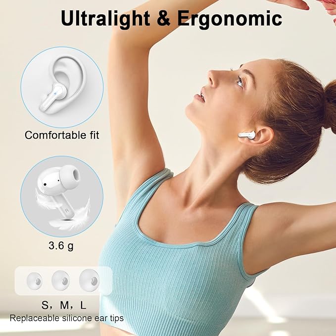 Wireless Earbuds, 2025 Bluetooth 5.4 Headphones 3D Stereo Hi-Fi Bass Ear Buds, 4 ENC Noise Cancelling Mic, 40+Hrs USB-C in-Ear Earphone Sport, IP-X7 Waterproof Workout Gym for Android iOS Laptop Pad