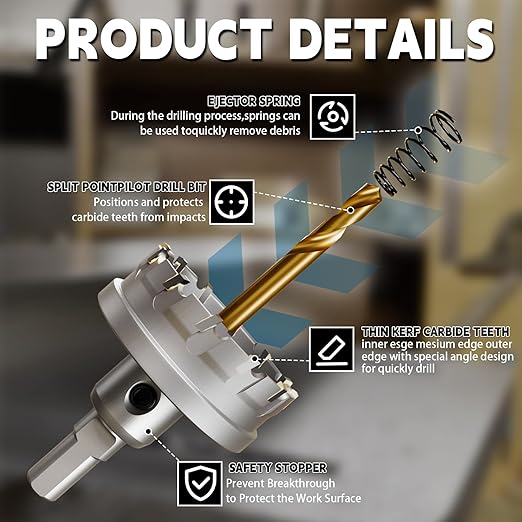 CSOOM Carbide Hole Saw 19 pcs kit, Metal Steel Hole Saw Bits, TCT Hole Cutter for Stainless Steel, Iron, Aluminum, Alloy, Plastic