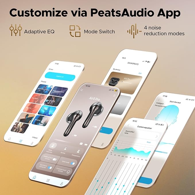 SoundPEATS Air5 Pro Adaptive Hybrid Noise Cancelling Wireless Earbuds, Qualcomm Snapdragon Sound, aptX™ Lossless, LDAC LE Hi-Res Audio, 6 Mics AI CVC 8.0 Call, 37H Playtime, IPX5 Waterproof, BT 5.4