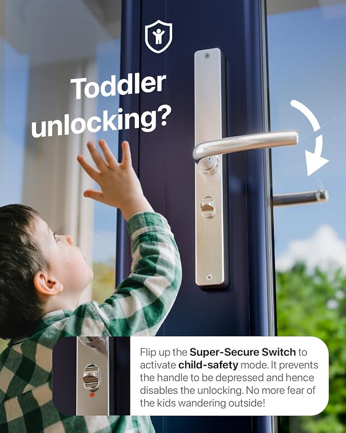 Electronic Smart Door Lock Fingerprint Door Lock with Keypad，Smart Lock for Front Door Children Proof Deadbolt IC Card, App Control & Mechanical Key 40–90mm Multipoint Locks (OSP Frosted Silver)