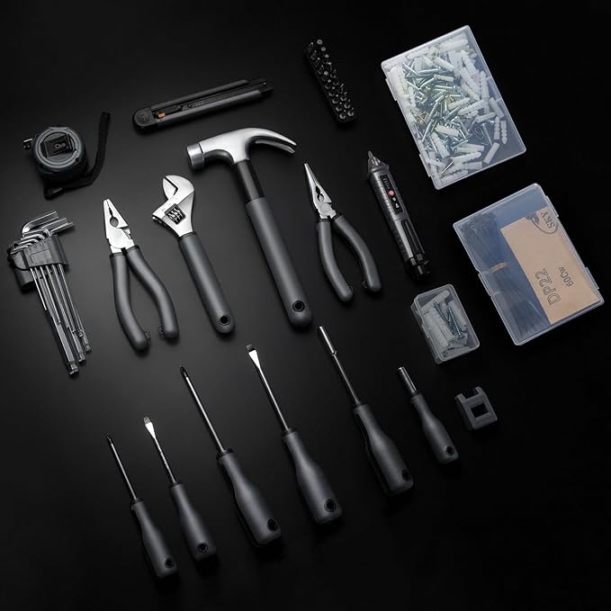 Growneer Tool Set, 241 Piece Home Tool Kit with Durable Metal Tools for Home Repair,DIY,Maintenance,Includes Screwdriver Wrench Hammer Scissors Tape Plier Tool Box Essential Mechanics Tools Kit
