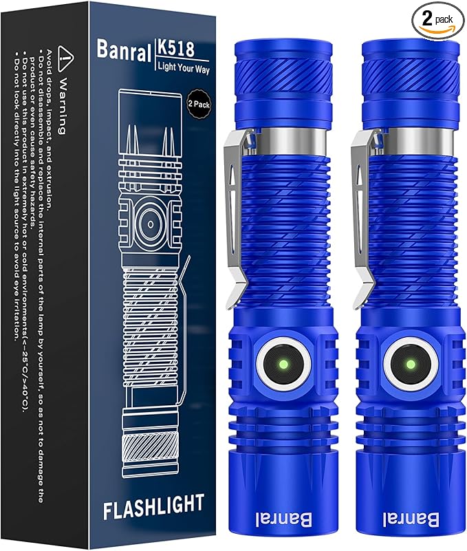 Rechargeable Tactical Flashlights, High Lumens Small Mini USB-C LED Flashlight, Compact EDC Flash Light, 4 Modes&Memory Function, Waterproof Pocket Lights for Home,Camping,Emergency (2, Blue)