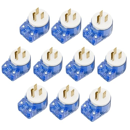 Nema 5-15P 90 Degree Right Angle Plug - 10 Pack, 15A 125V, Transparent Blue, ETL Verified