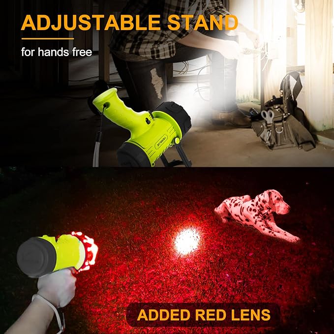 YIERBLUE Rechargeable Spotlight Flashlight with Super High High Lumen LED, IP67 Waterproof Long Running Spot Light searchlight, Impact Resistant Handheld Spotlight with Foldable Stand and Red Lens