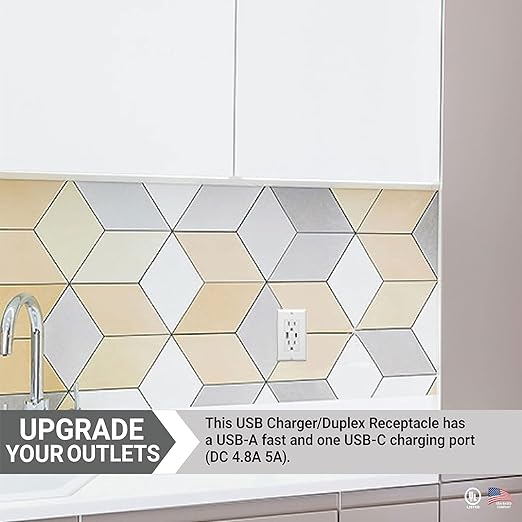 Diodesy- USB Outlet and Duplex Tamper Resistant Receptacle Plug 15 Amp Electrical Outlet with Wall Plate Cover Fast Charging Power Dual Type A & C Ports for Phones Tablets Laptops UL Listed Pack of 4