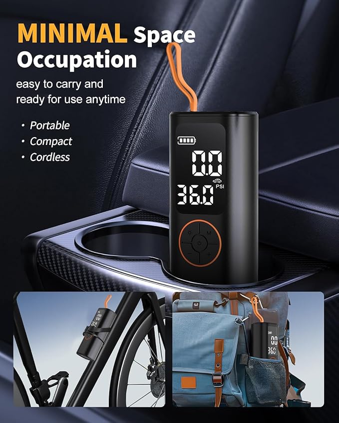 Tire Inflator Portable Air Compressor - 4X Faster Inflation Cordless Mini Air Pump with Digital Pressure Gauge with Digital Pressure Gauge/LED Light Portable Tire Inflator for Car/Moto/Bike/Ball etc.