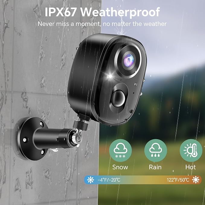 Security Camera Wireless Outdoor 2K Battery Powered Full Color Night Vision WiFi Indoor Camera 2-Way Talk Motion Detection Spotlight Alarms SD/Cloud Storage for Home Security Yard Kids Pets Waterproof