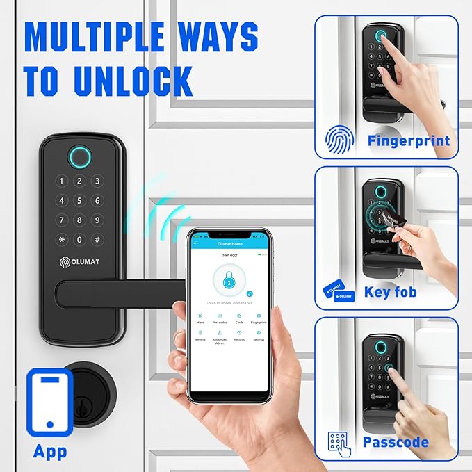 Smart Lock with Handle: Wi-Fi Keyless Entry Door Lock - Smart Locks for Front Door - Biometric Fingerprint Lock with Keypad - Garage Door with App Control