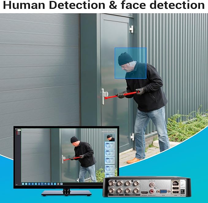 Fuers H.265+ 8CH Security DVR Recorder for Home Security Camera System,dvr 8 Channel for HD-CVBS/TVI/CVI/XVI/AHD/IP Analog Security Camera,24/7 Recording to Pre-Installed 1TB Hard Drive,Remote Access