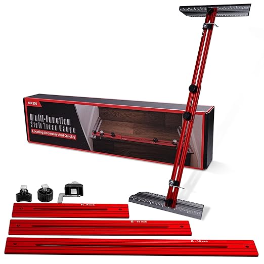 Aircraft-Grade Aluminum Stair Tread Template Tool – Adjustable Stair Tread Gauge & Jig | 16”,12”,8” Extension Kit (6-Piece Set) | Precision Stair Measuring Tool for Contractors & DIY