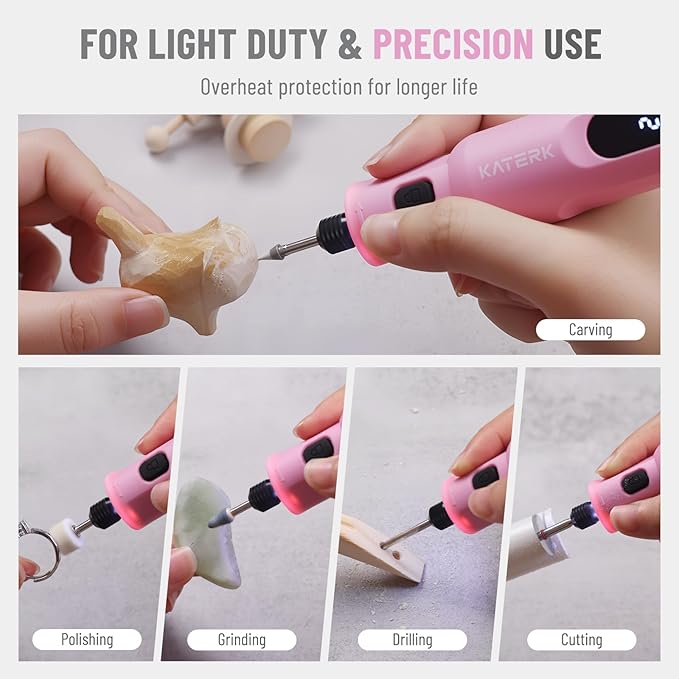Katerk Cordless Rotary Tool Kit, 3.7V Mini Rotary Tool with 5 Speed and 70PCS Accessories, 20000RPM, USB Charging Multi-Purpose Power Tool for Engraving, Sanding, Drilling, Polishing, Cutting, Pink