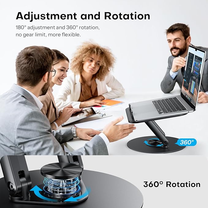 OMOTON Laptop Stand for Desk with 360° Rotating Base, Ergonomic Laptop Riser for Collaborative Work, Easy Storage, Fits MacBook/All Laptops up to 14 inches, Black