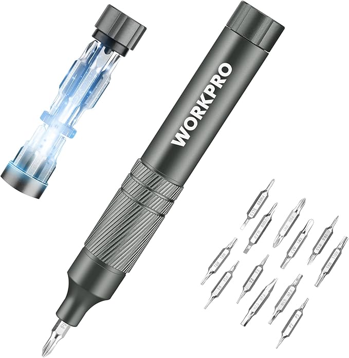WORKPRO 24 in 1 Multi Bit Mini Screwdriver Set Magnetic, Manual Pen Screwdrivers, Tough S2 Steel Small Screwdriver Bits for Eyeglass, Watch, Laptop, Phone, Jewelry and Electronic, Grey