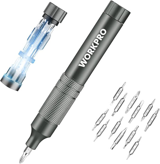 WORKPRO 24 in 1 Multi Bit Mini Screwdriver Set Magnetic, Manual Pen Screwdrivers, Tough S2 Steel Small Screwdriver Bits for Eyeglass, Watch, Laptop, Phone, Jewelry and Electronic, Grey