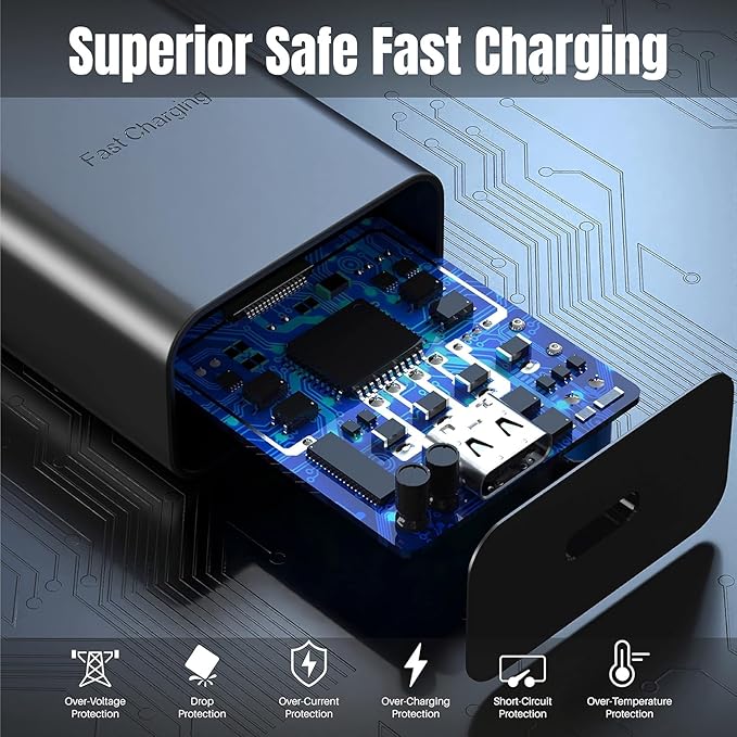Galaxy S25 S24 Android Charger 45W, for Samsung Charger, Super Fast Charging USB C Block, Type C Charge Cable Extra Long 10ft for Galaxy S25, S24, S23, Z Fold 3/4/5/iPhone 17/17 Air/Tablet