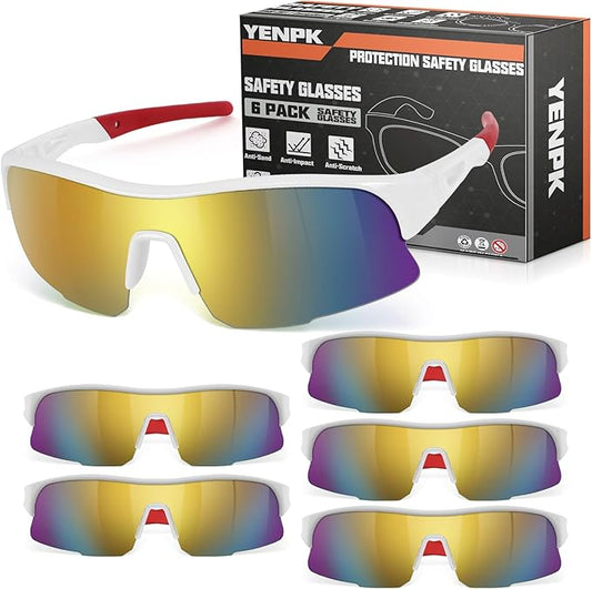 6 Pack Safety Glasses, ANSI Z87.1 Safety Glasses with UV Protection, Impact Resistant Tinted Safety Goggles