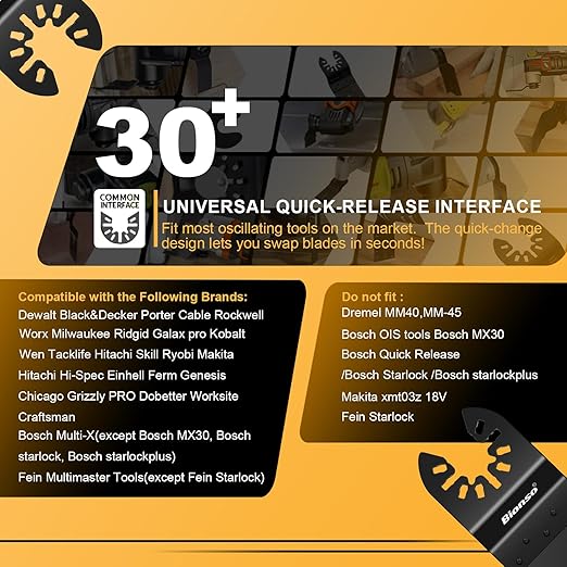 Bionso 20PCS Titanium Oscillating Tool Blade Cuts Metal and Wood, Sharp and Durable Multitool Blades, Multi Tool Blades Kits, Oscillating Saw Blades Fit Dewalt Milwaukee Ryobi Makita