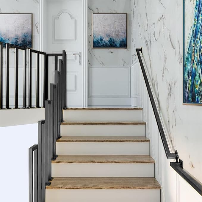 1.3FT Pipe Staircase Handrails, Black Sturdy Safety Wall Mount Support Hand Rails, 500lbs Load Capacity Industrial Iron Railing Pipe Handrail for Indoor Door Pull Handle, Grab Bar, Towel Bar