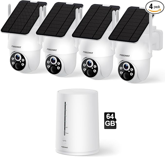 Solar Camera Outdoor Wireless, 4 Cam-Kit, No Subscription, Cameras for Home Security System with 360° Pan & Tilt, 2K Color Night Vision, Motion Detection & Siren, Easy Setup, 5G & 2.4G WiFi