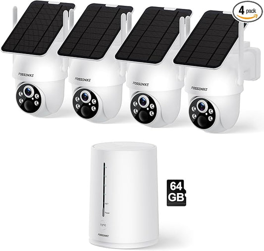 Solar Camera Outdoor Wireless, 4 Cam-Kit, No Subscription, Cameras for Home Security System with 360° Pan & Tilt, 2K Color Night Vision, Motion Detection & Siren, Easy Setup, 5G & 2.4G WiFi