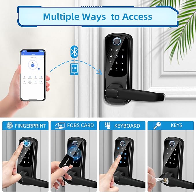 Smart Door Lock with Handle, Keyless Entry Digital Lock for Front/Interior Door,Fingerprint Exterior Locks, Electronic Deadbolt with Keypad,Biometric Door Knob,Smart Locks for Home, Apartment, Office