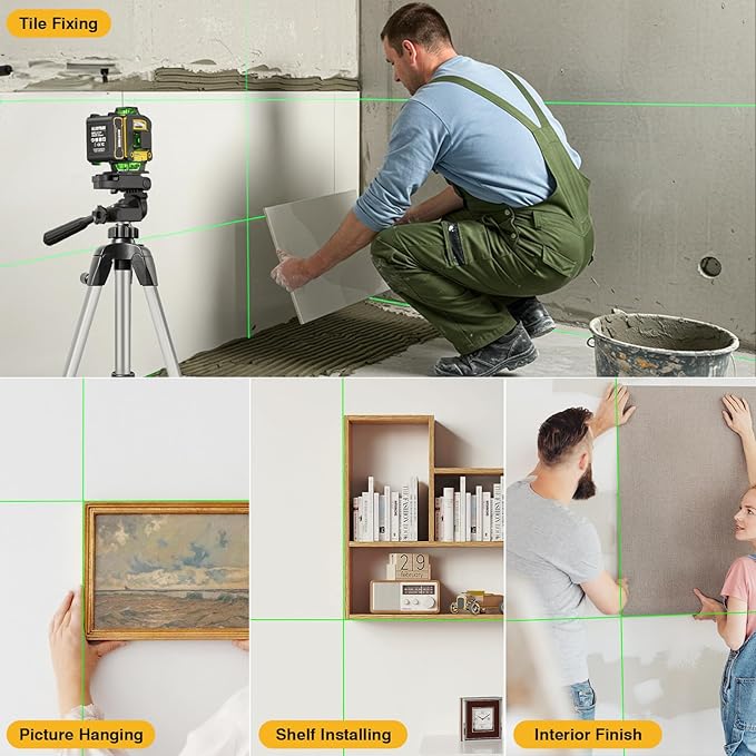 Laser Level with Tripod, Alloyman 4x360° Self Leveling Laser Level, Green Line Laser 4D Laser Leveler Tool with 2Pcs Lithium Batteries for Picture Hanging, Tile, Home Renovation, Indoor