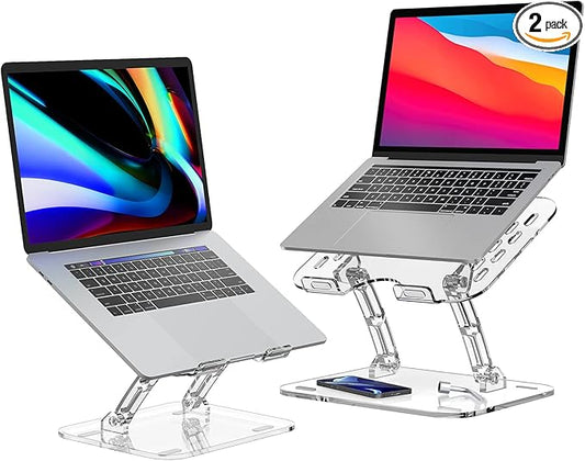 2 Pack Acrylic Laptop Stand for Desk, Adjustable Ergonomic Laptop Riser, Portable Foldable Computer Stand, Compatible with 10 to 15.6 Inches Notebook and MacBook, Clear