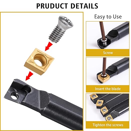 1/2" 12mm Shank Indexable Lathe Turning Tool,14Pcs Lathe Tool Kits with 10PCS CCMT09T304 Carbide Inserts and 4Pcs Turning Tool Holders S12M-SCLCR09/SCMCN1212H09/SCLCL1212H09/SCLCR1212H09