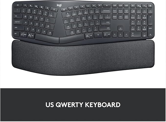 Logitech ERGO K860 Wireless Ergonomic Keyboard - Split Keyboard, Wrist Rest, Natural Typing, Stain-Resistant Fabric, Bluetooth and USB Connectivity, Compatible with Windows/Mac, Black