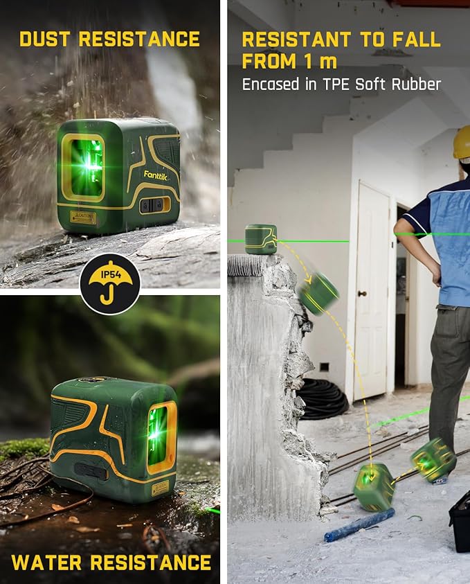 Fanttik D2 Pocket Green Laser Level, 100 ft Self-Leveling Cross Line Laser, Type-C Rechargeable, Rotatable 360 Degree, Pulse Mode, Magnetic Bracket, Carrying Pouch, for Picture Hanging and Home DIY