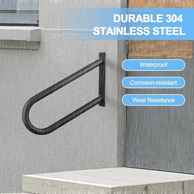 Hand Rails for Outdoor Steps,Hand Rails for Elderly, Porch Railing & Deck Hand Rail Wall Mount Stair Hand Grab Bars, U-Shape Safety Handle for Garage, Porch, Garden (Angled Handrails-16inch)