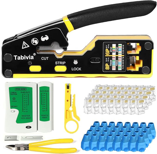 RJ45 Crimp Tool Pass Through Ethernet Crimping ToolKit Cat6 Cat5e Cat6a RJ45 Crimper