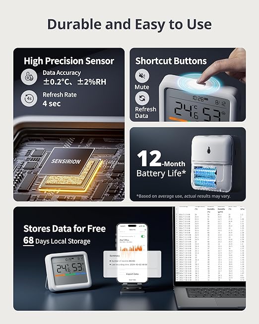 SwitchBot Meter Pro, Digital Hygrometer & Thermometer - Wireless Indoor Temperature & Humidity Monitor with Bluetooth App Control, Real-Time Alerts (1, Meter Pro)