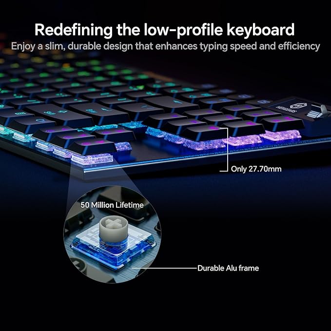 Hexgears Immersion A3 TKL Wireless Mechanical Gaming Keyboard, Bluetooth/2.4G/USB-C Hot-Swappable Low-Profile Keyboard with Tactile Switches, 16.8M RGB Backlit, Display Screen & 5800mAh Battery(Black)
