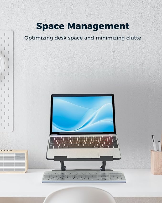 Adjustable Laptop Stand for Desk - Portable Laptop Riser with Rotating Base, Foldable Aluminum Computer Stand, Ergonomic Laptop Holder for MacBook Pro/Air Dell HP Lenovo Notebook up to 15.6", Black