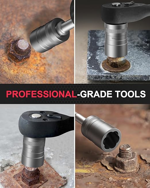 Kolvoii Bolt Extractor Kit, Nut Extractor Socket Set, Stripped & Rounded Bolt Remover with 1/4" & 3/8" Drive, 32PCS Lug Nut Removal Tool for Damaged, Frozen, Broken, Rusted and Rounded-Off, 35#CR-MO