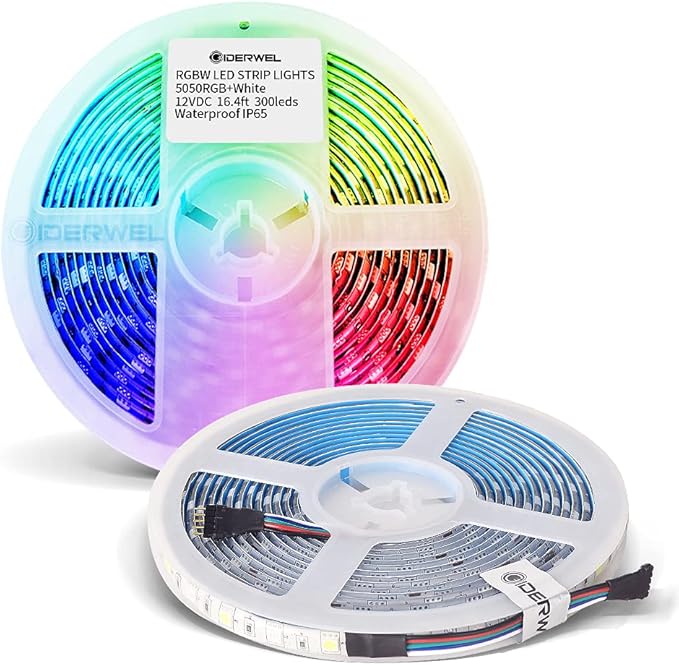 GIDERWEL RGBW LED Strip Light,16.4ft RGB+Cold White SMD5050 Flexible 12V LED Strips 300LEDs,Dimmable Mixed Color Changing LED Tape Light Ambiance Lighting for Party Home Kitchen,Only 5m Strips