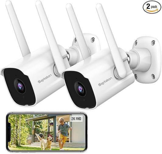 Septekon 2K Security Camera Outdoor 2 Pack, 2.4G WiFi Home Security Cameras with Smart Siren, Night Vision, Motion Detection, 2-Way Talk, Compatible with Alexa - P30