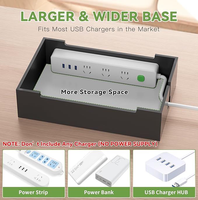 Pezin & Hulin Bamboo Charging Station, Electronic Devices Organizer for Multiple Devices Charger Such As Cell Phone, Tablet, Watch and More, Blackl, (No USB Charger and Cables