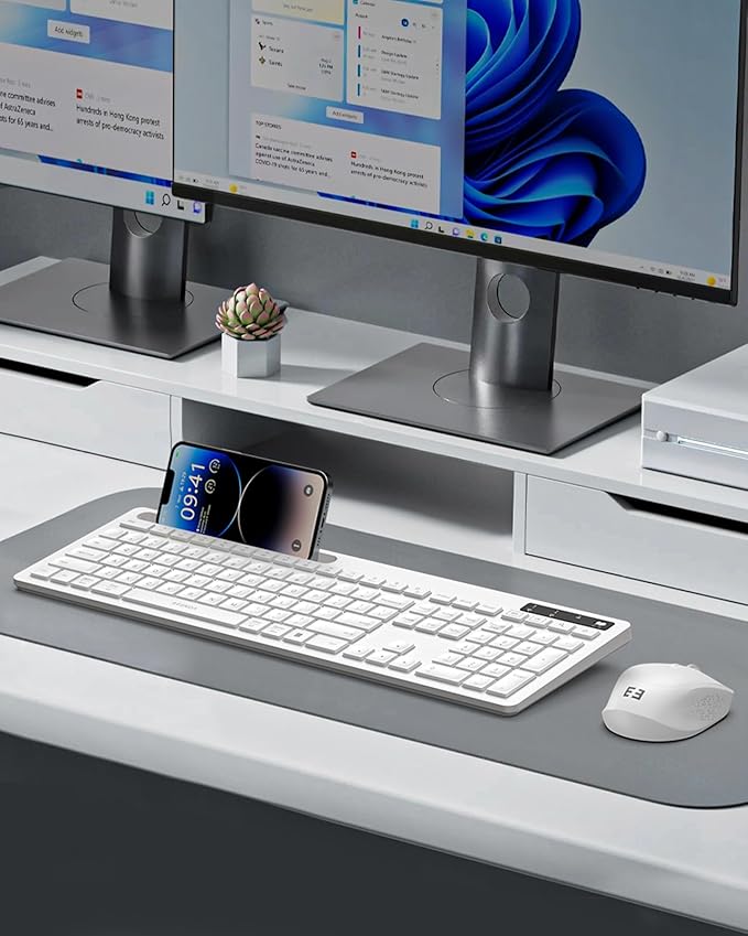 seenda White Wireless Keyboard and Mouse for Mac, USB A & Type C Receiver, Full-Size Wireless Keyboard with Phone Holder Compatible for MacBook/Air/Pro Windows Computer/Desktop/Laptop