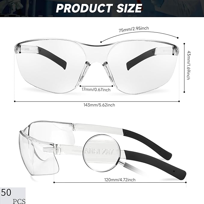 Safety Glasses for Men Women ANSI Z87.1 Safety Glasses Bulk Protective Eyewear Scratch-Resistant