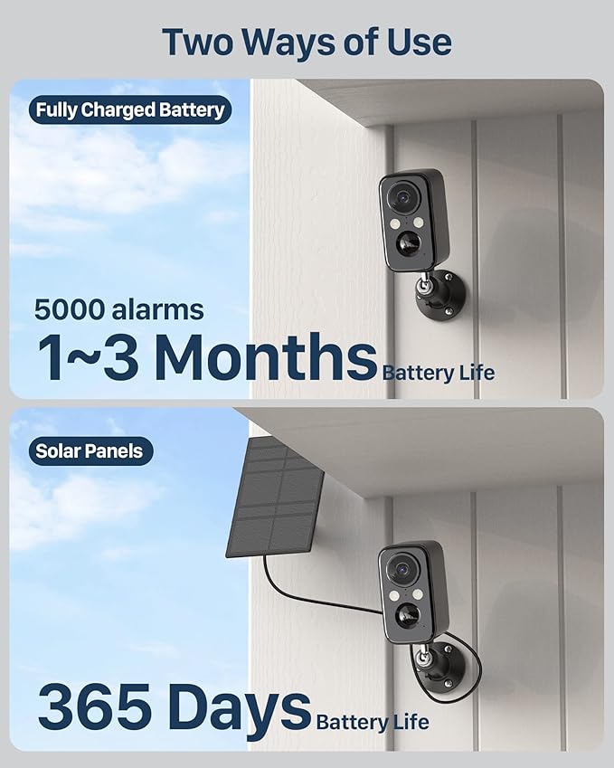 Security Cameras Wireless Outdoor: Cameras for Home Security WiFi Camera with Solar Panel Battery Powered Surveillance System Kit Motion Sensor Alarm Floodlight Night Vision IP66 Waterproof