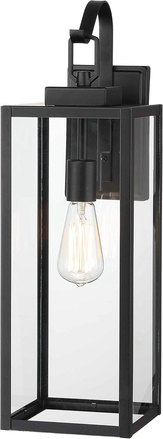 Pia Ricco Extra Large Size Outdoor Wall Lights, 22.5 Inch Matte Black Oversized Exterior Light Fixture with Clear Glass Shade, Front Porch Lighting, Modern Sconce Lantern for House, Garage, ETL Listed