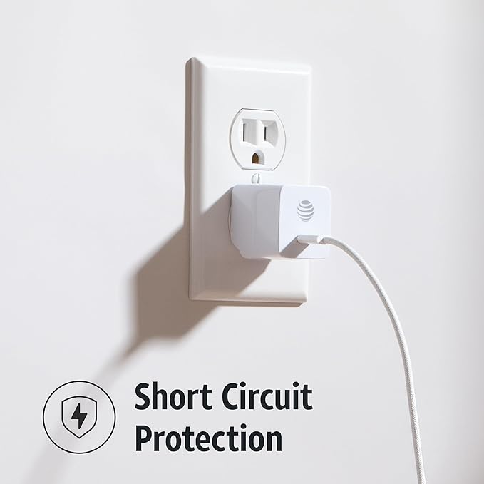 AT&T USB-C Fast Charging Wall Charger Cube Foldable Power Adapter Plug Brick Compatible w/iPhone 15/16/Plus/Pro/Pro Max, Galaxy S25/S24/Plus/Ultra 20W White