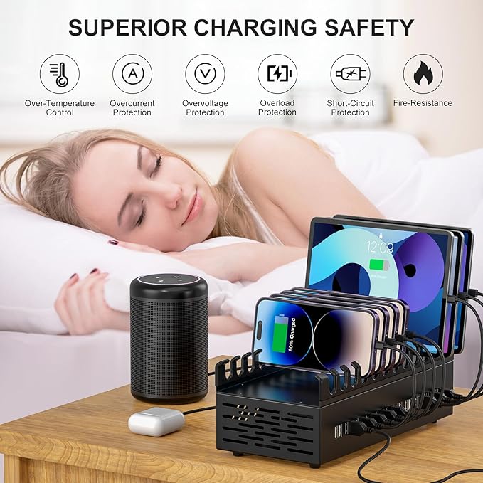 300W USB Charging Station, ALI SEA 22 Port USB Fast Charging Station for Multiple Devices, Multi Charger Station Organizer Compatible with Cellphone, Tablet, Kindle, iPad and More