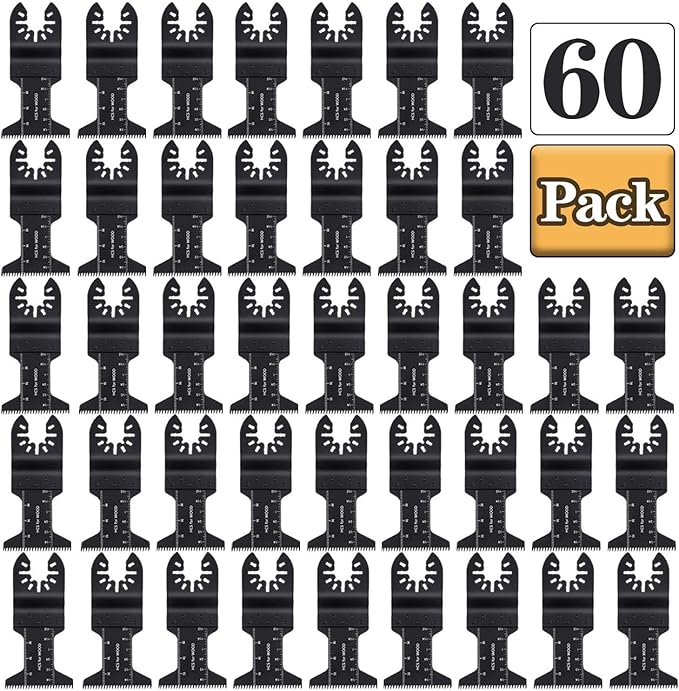 60 Oscillating Tool Saw Blades Multitool Quick Release Saw Blade Kit for Cutting Wood Plastic Soft Metal Fit Dewalt Makita Fein Multimaster Ryobi Bosch Milwaukee Chicago Craftsman (60 Pack)