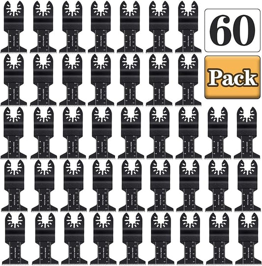 60 Oscillating Tool Saw Blades Multitool Quick Release Saw Blade Kit for Cutting Wood Plastic Soft Metal Fit Dewalt Makita Fein Multimaster Ryobi Bosch Milwaukee Chicago Craftsman (60 Pack)